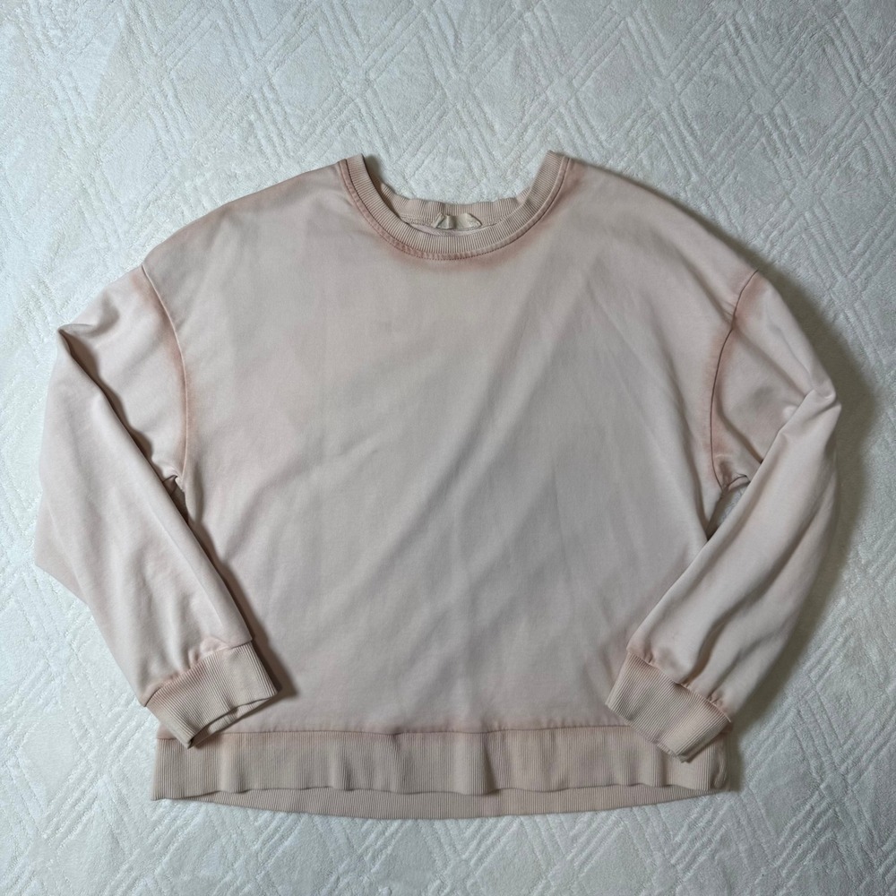 Cozy Minimalist Blush Pink Oversized Raw Seam Cotton Sweatshirt Women's M - Picture 7 of 7
